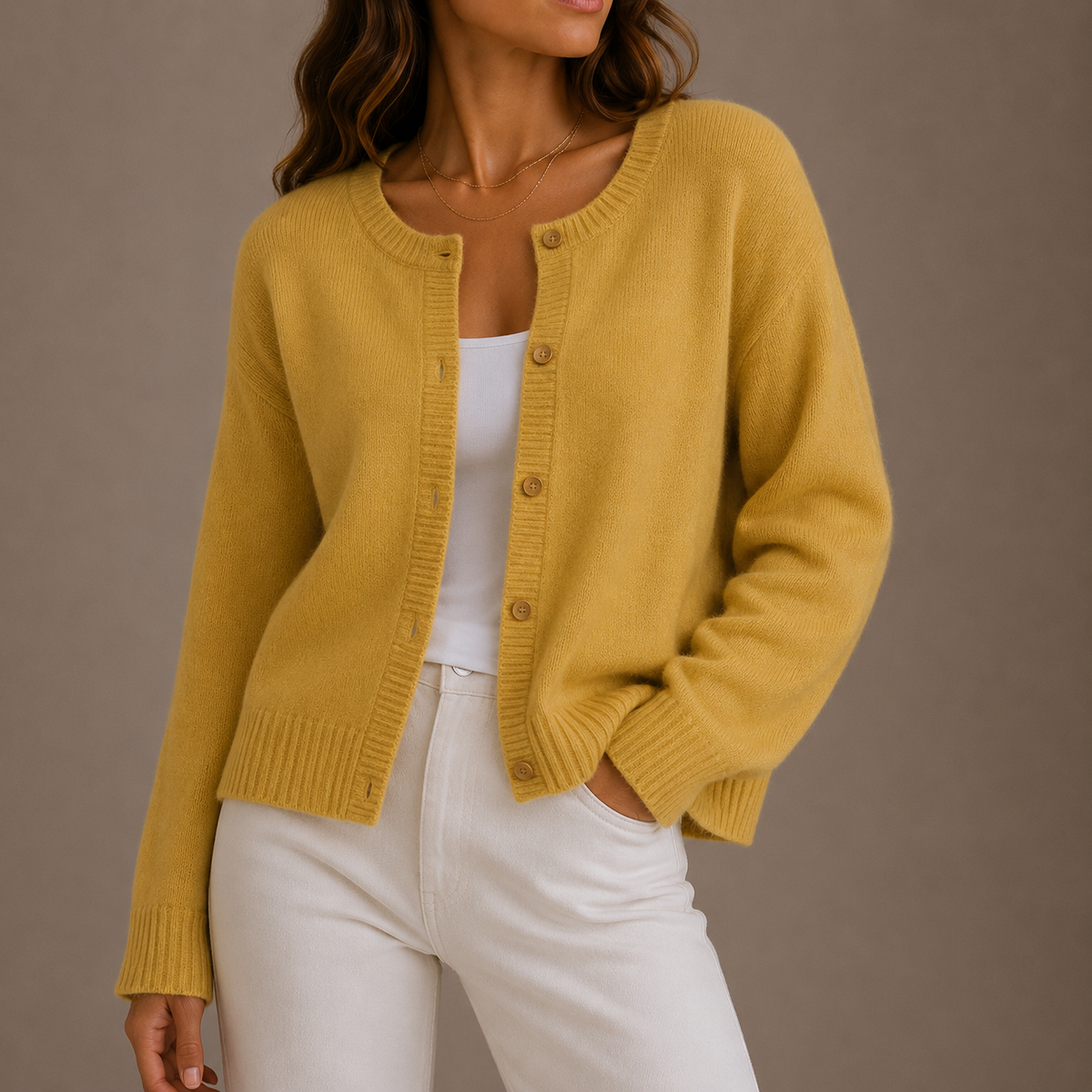 Flae | Women's Cropped Knit Cardigan Sweater - Button Front Ribbed Hem
