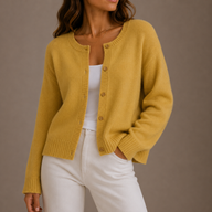 Flae | Women's Cropped Knit Cardigan Sweater - Button Front Ribbed Hem