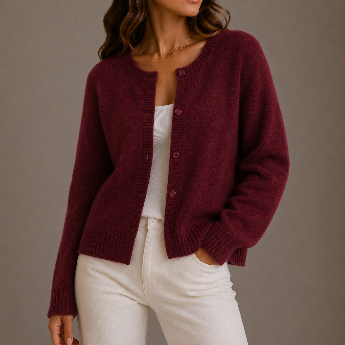 Flae | Women's Cropped Knit Cardigan Sweater - Button Front Ribbed Hem