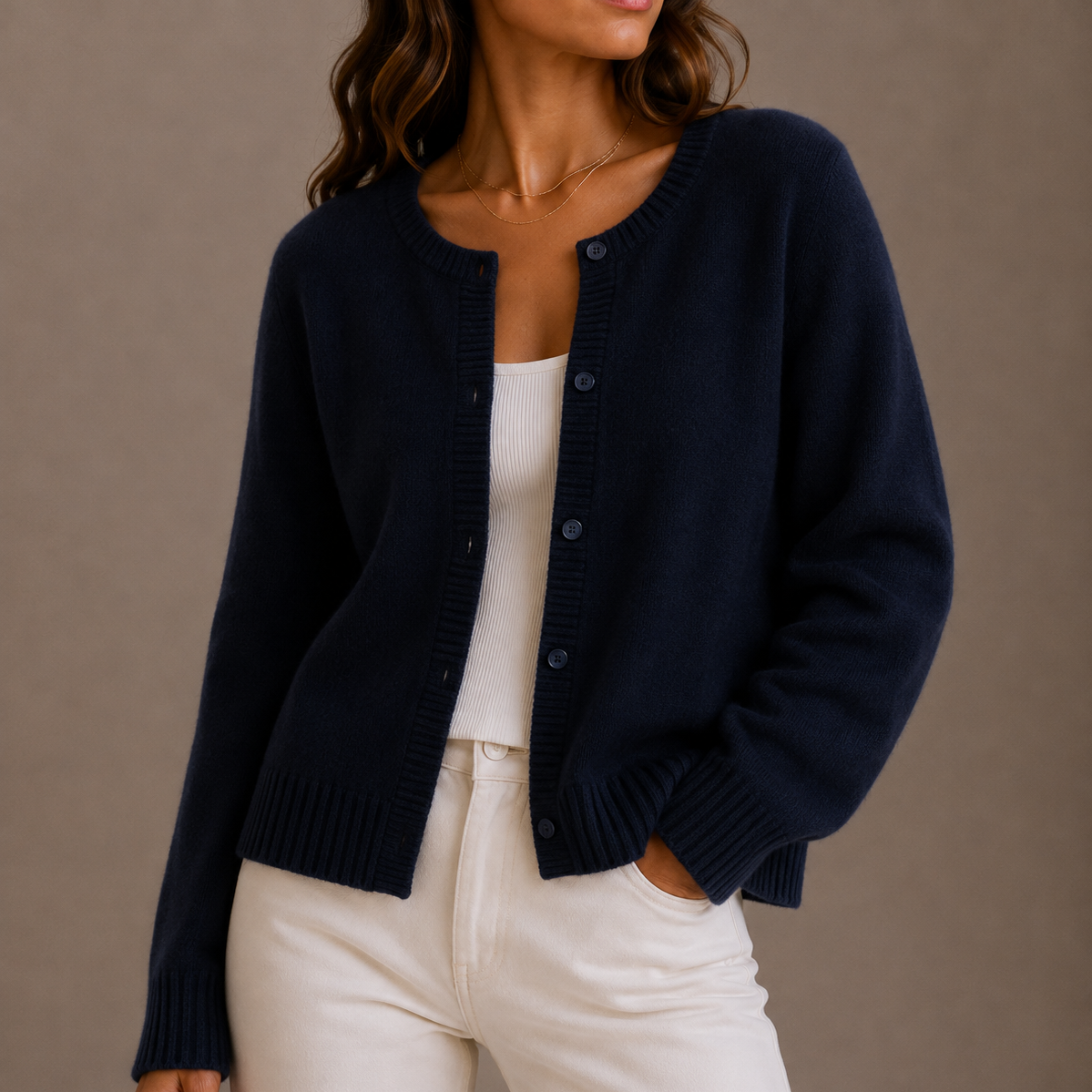 Flae | Women's Cropped Knit Cardigan Sweater - Button Front Ribbed Hem