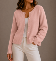 Flae | Women's Cropped Knit Cardigan Sweater - Button Front Ribbed Hem