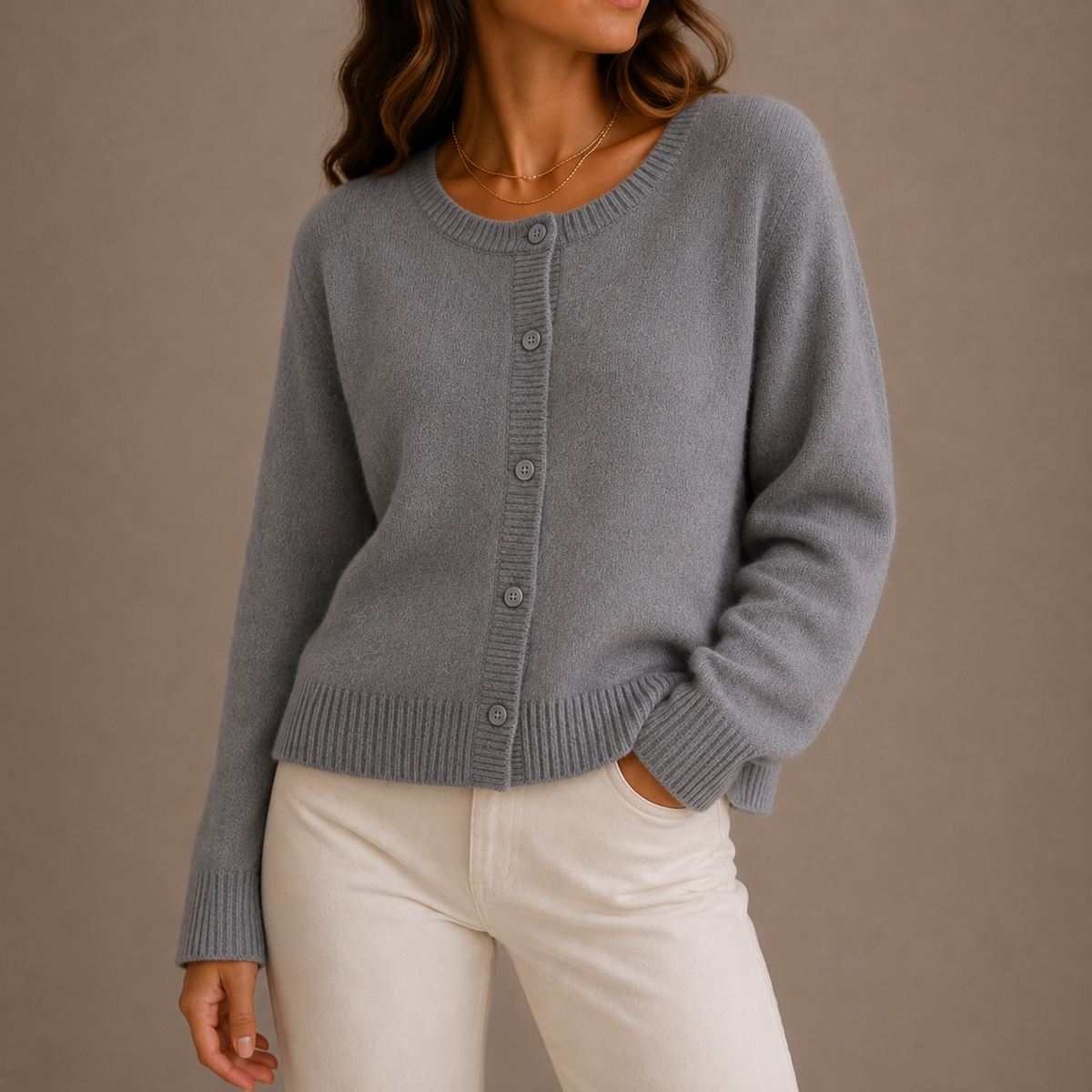 Flae | Women's Cropped Knit Cardigan Sweater - Button Front Ribbed Hem