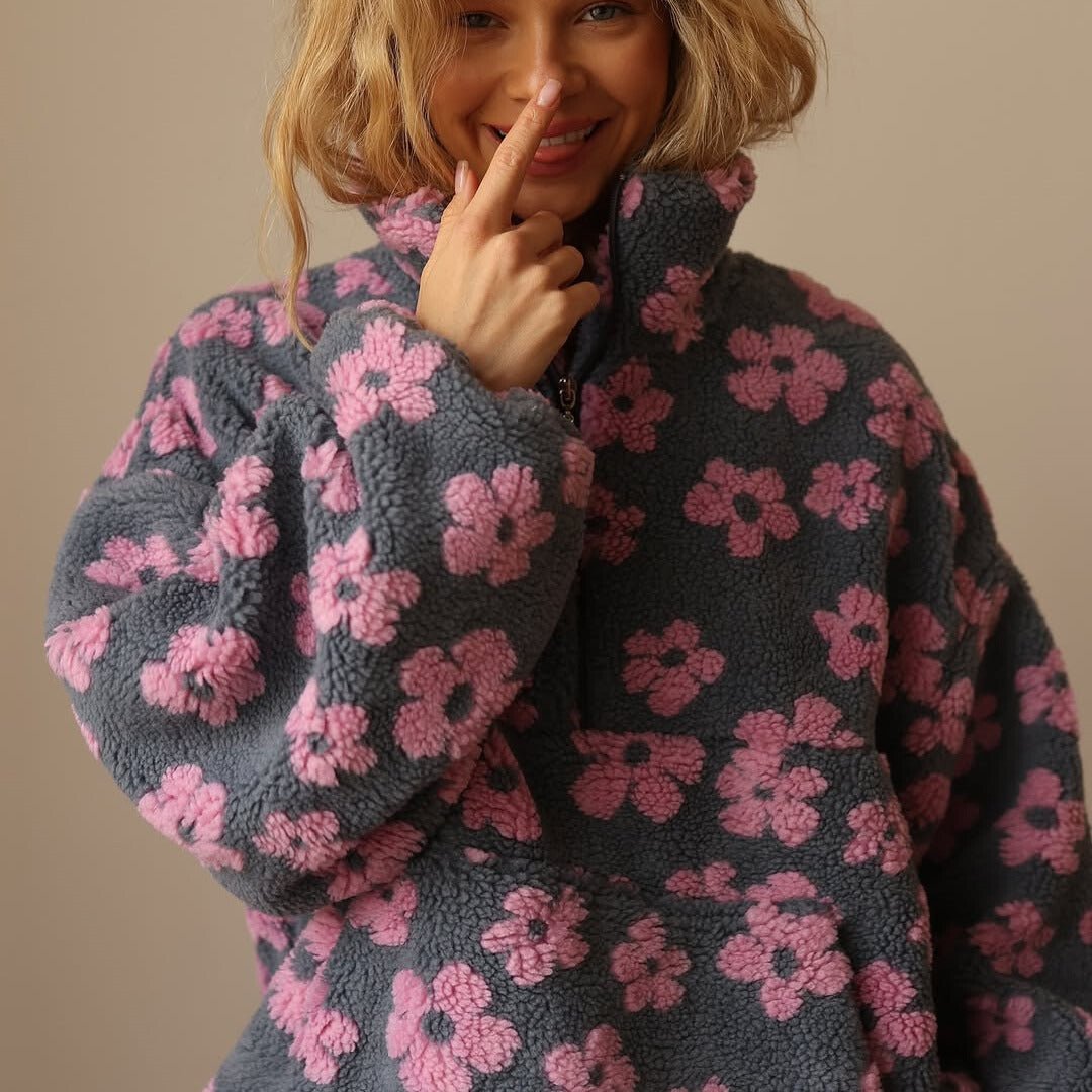 Allison | Women's Sherpa Fleece Jacket with Floral Print and Half Zip