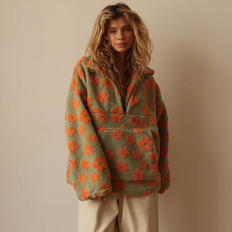 Allison | Women's Sherpa Fleece Jacket with Floral Print and Half Zip