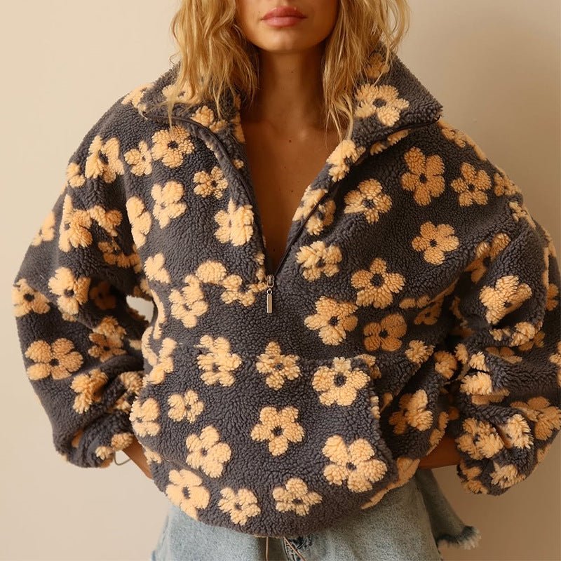 Allison | Women's Sherpa Fleece Jacket with Floral Print and Half Zip