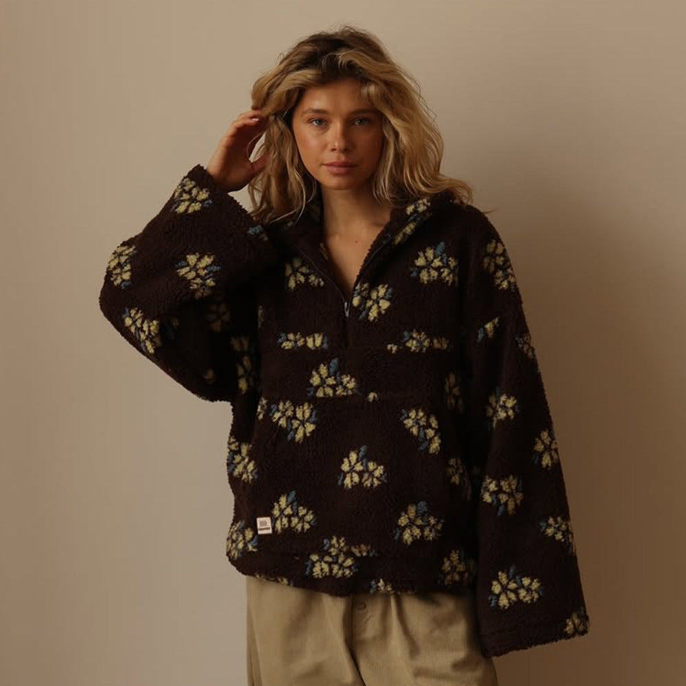 Allison | Women's Sherpa Fleece Jacket with Floral Print and Half Zip