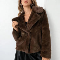 Freya | Women's Cropped Faux Fur Jacket - Notch Lapel Open Front