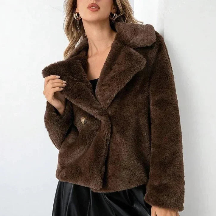 Freya | Women's Cropped Faux Fur Jacket - Notch Lapel Open Front