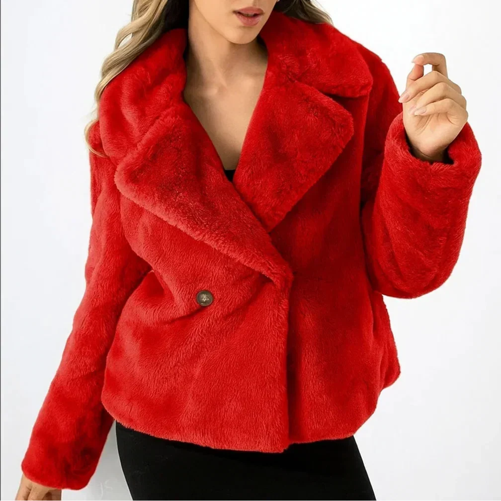 Freya | Women's Cropped Faux Fur Jacket - Notch Lapel Open Front