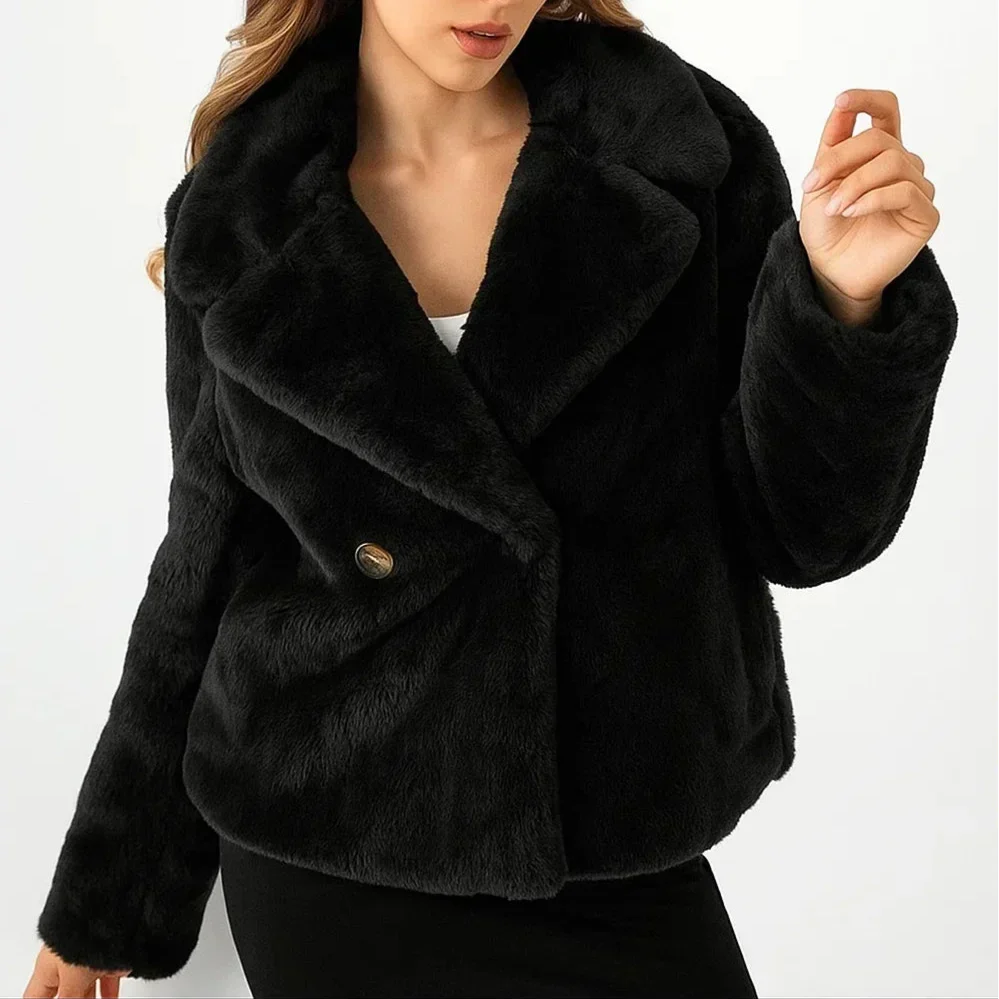 Freya | Women's Cropped Faux Fur Jacket - Notch Lapel Open Front