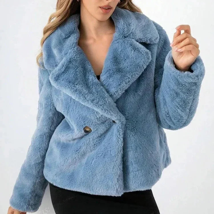 Freya | Women's Cropped Faux Fur Jacket - Notch Lapel Open Front