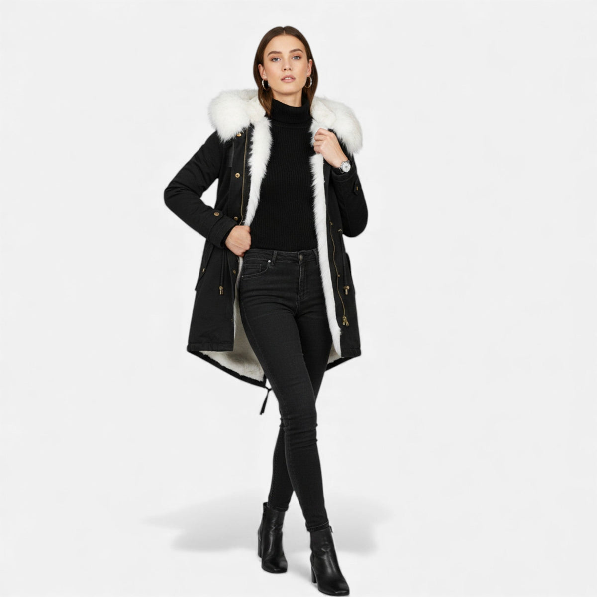 Jenna | Women's Winter Jacket with Faux Fur Hood and Drawstring Waist