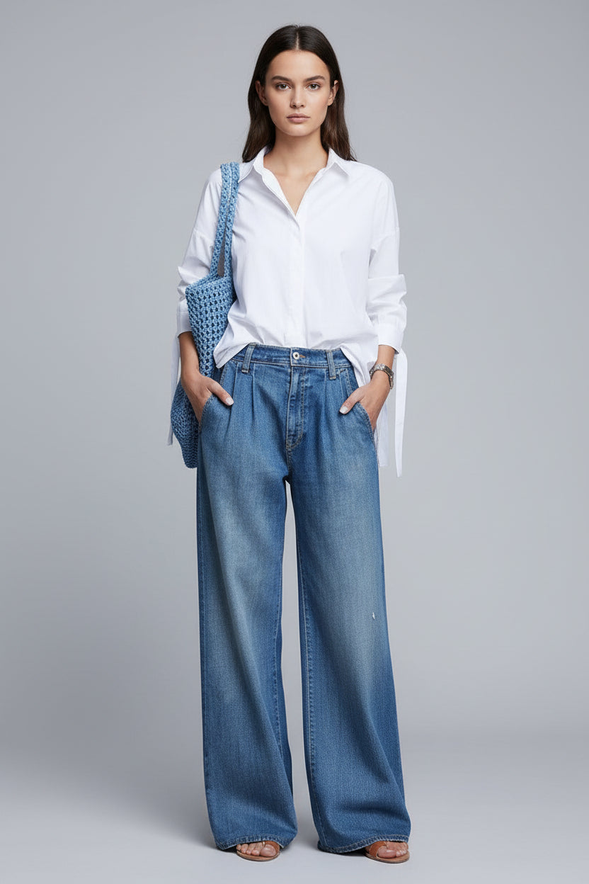 Georgia | Polished High Waisted Wide Leg Jeans with Front Pleats