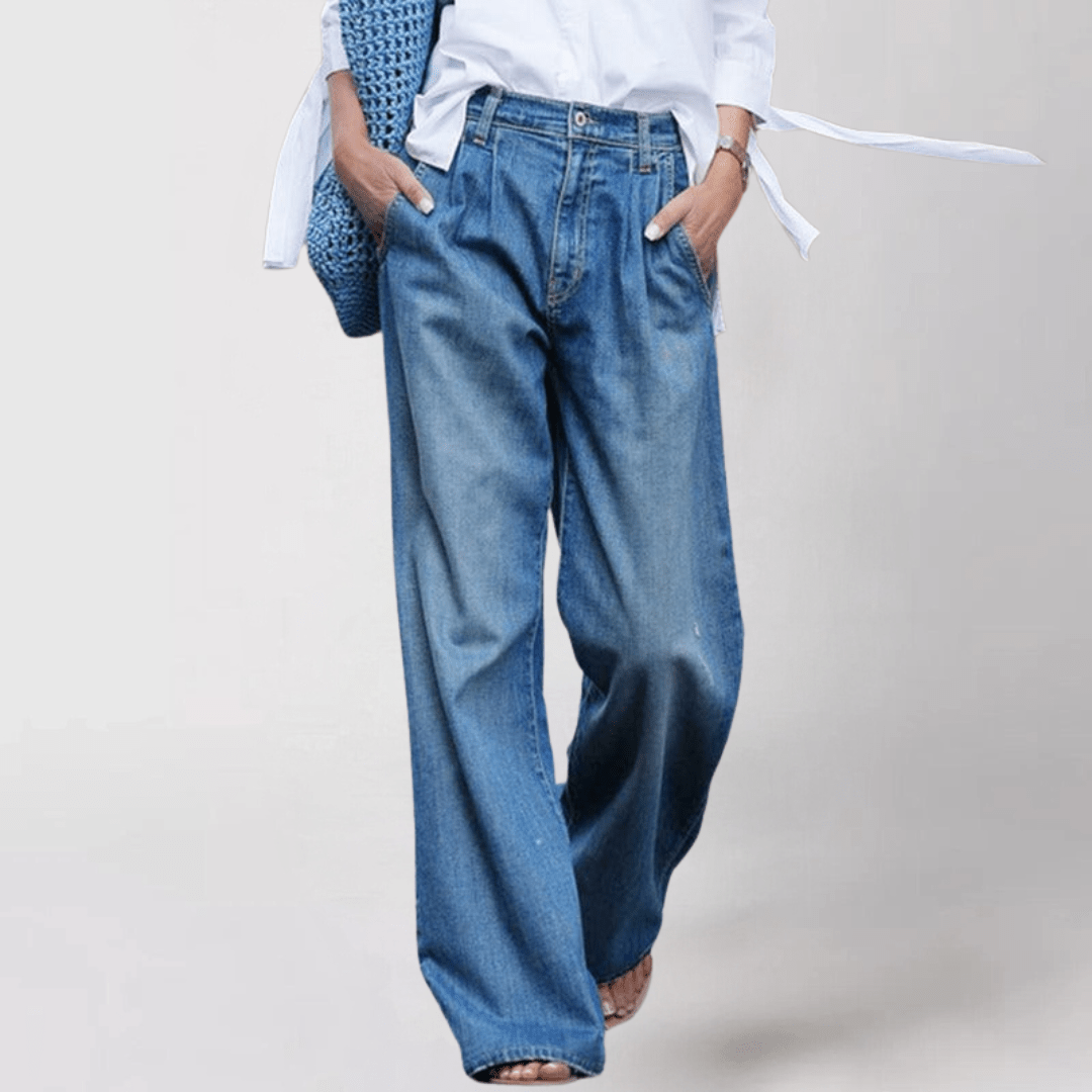 Georgia | Polished High Waisted Wide Leg Jeans with Front Pleats