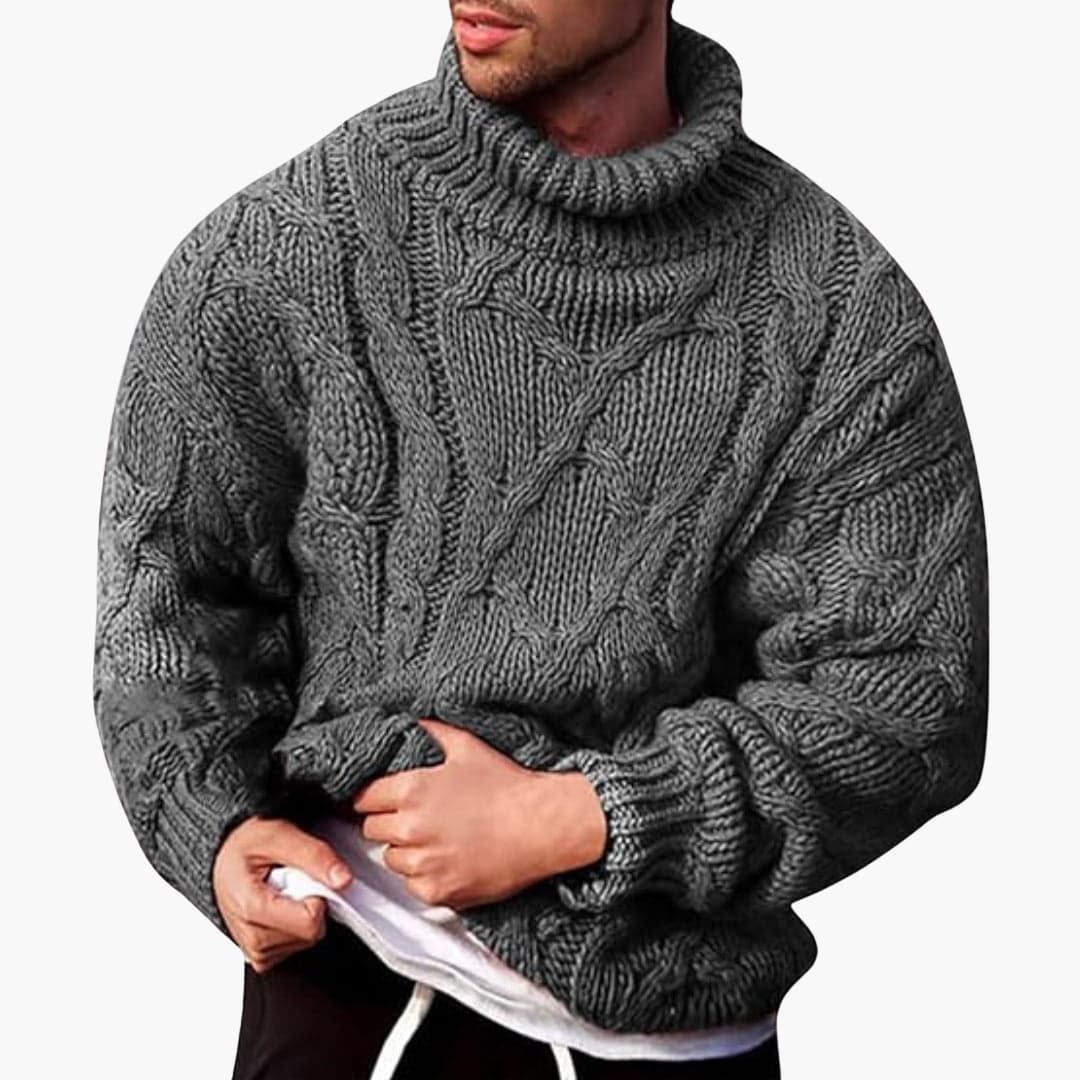 Todd | Men's Cable Knit Turtleneck Sweater - Long Sleeve Ribbed Pullover