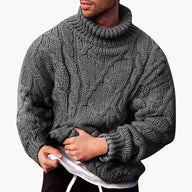 Todd | Men's Cable Knit Turtleneck Sweater - Long Sleeve Ribbed Pullover