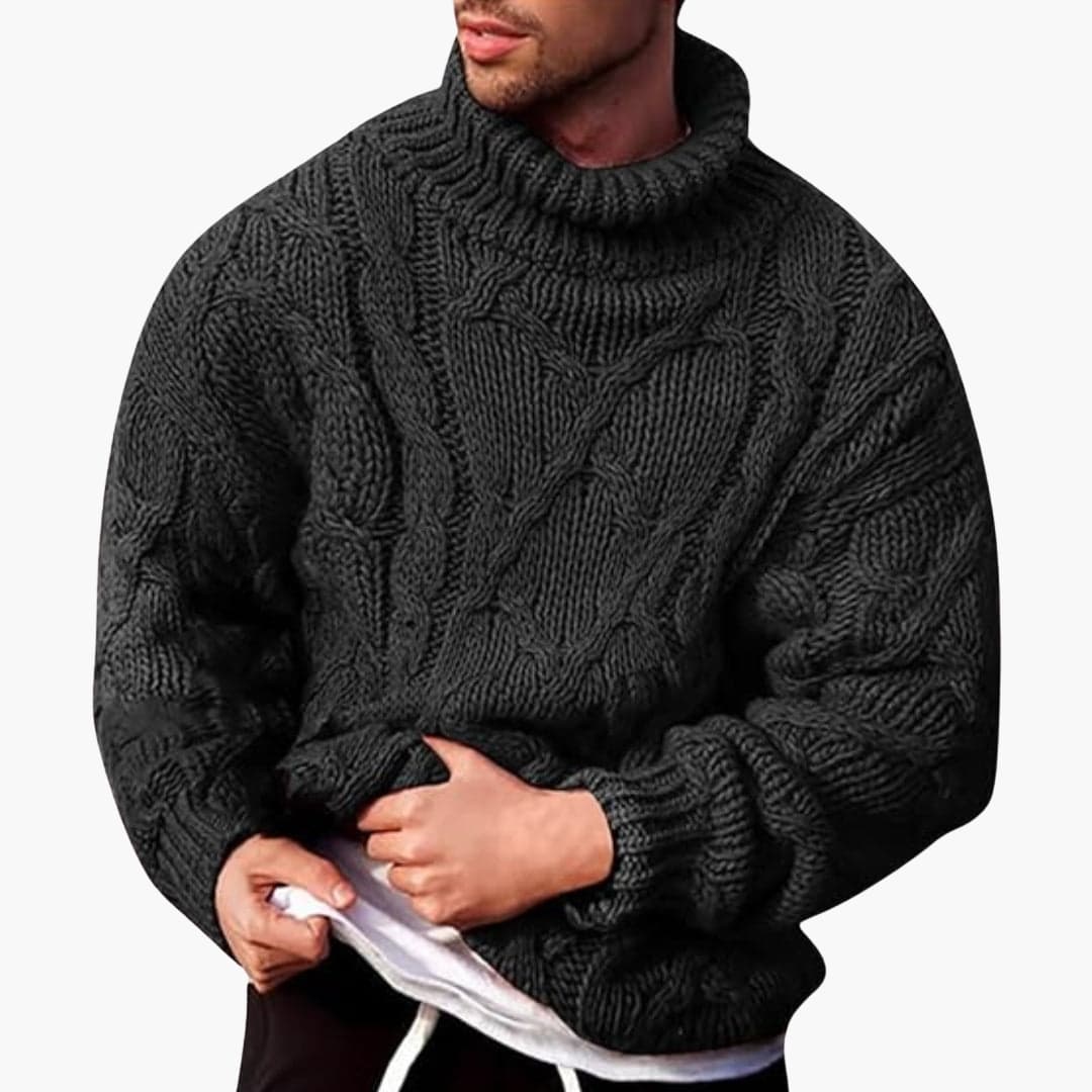 Todd | Men's Cable Knit Turtleneck Sweater - Long Sleeve Ribbed Pullover