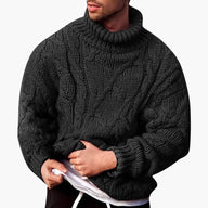 Todd | Men's Cable Knit Turtleneck Sweater - Long Sleeve Ribbed Pullover