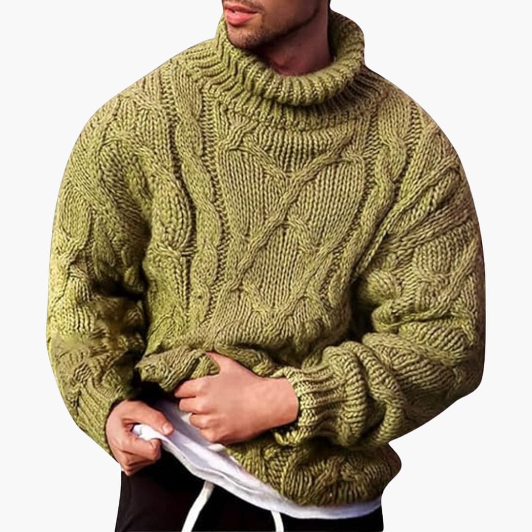 Todd | Men's Cable Knit Turtleneck Sweater - Long Sleeve Ribbed Pullover