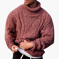 Todd | Men's Cable Knit Turtleneck Sweater - Long Sleeve Ribbed Pullover