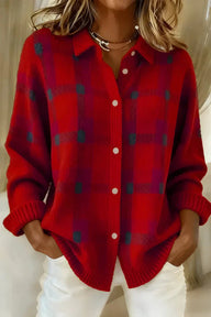 Ines | Women's Long Knit Cardigan Sweater - Collar Button Front