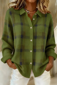 Ines | Women's Long Knit Cardigan Sweater - Collar Button Front