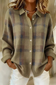 Ines | Women's Long Knit Cardigan Sweater - Collar Button Front