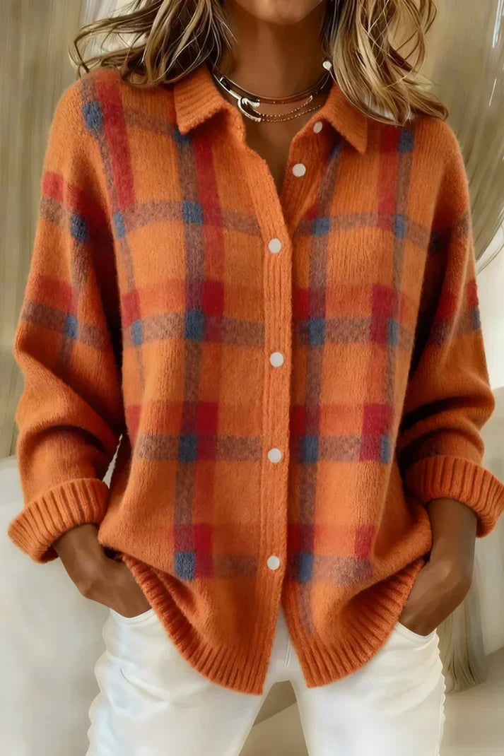 Ines | Women's Long Knit Cardigan Sweater - Collar Button Front