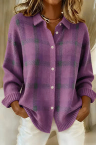 Ines | Women's Long Knit Cardigan Sweater - Collar Button Front