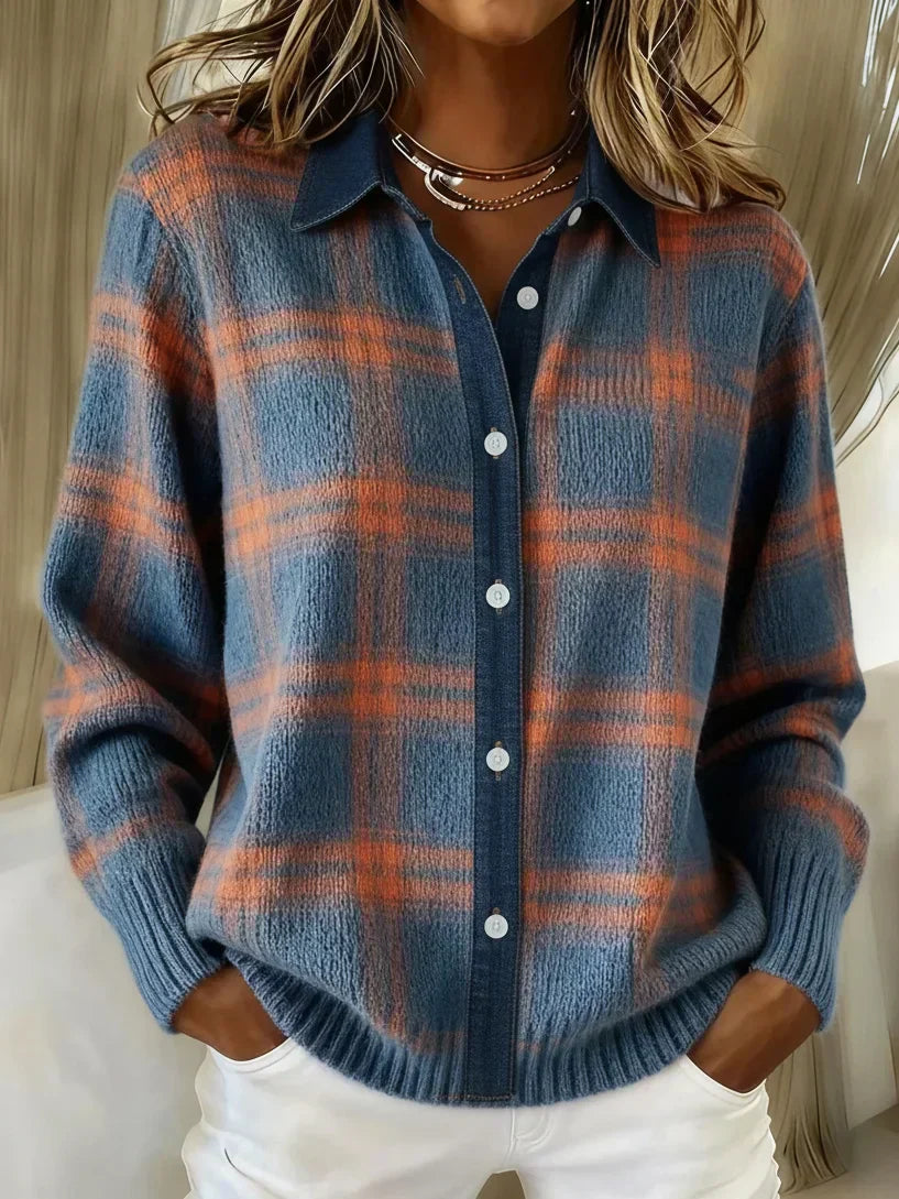 Ines | Women's Long Knit Cardigan Sweater - Collar Button Front