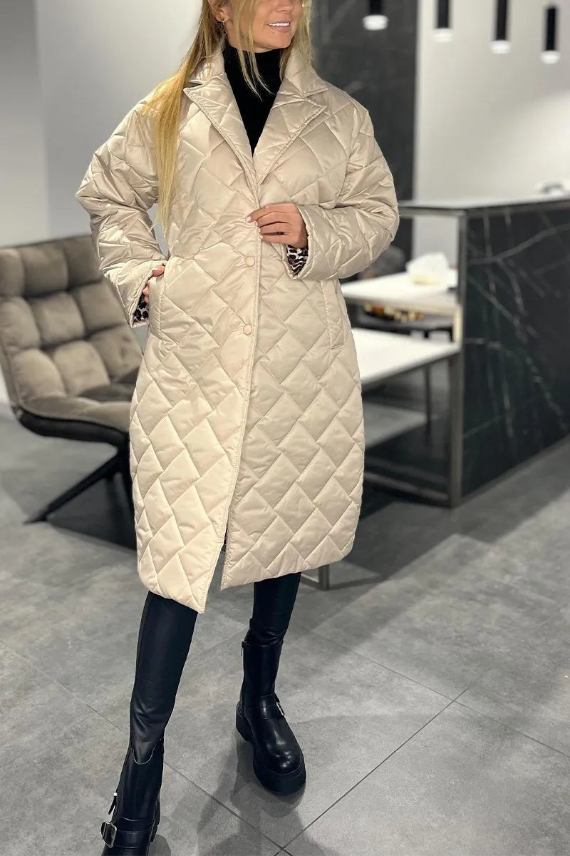 Isla | Reversible Oversized Quilted Long Coat with Leopard Lining