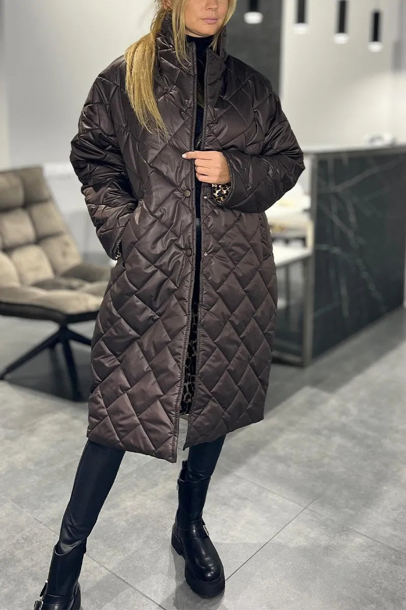 Isla | Reversible Oversized Quilted Long Coat with Leopard Lining
