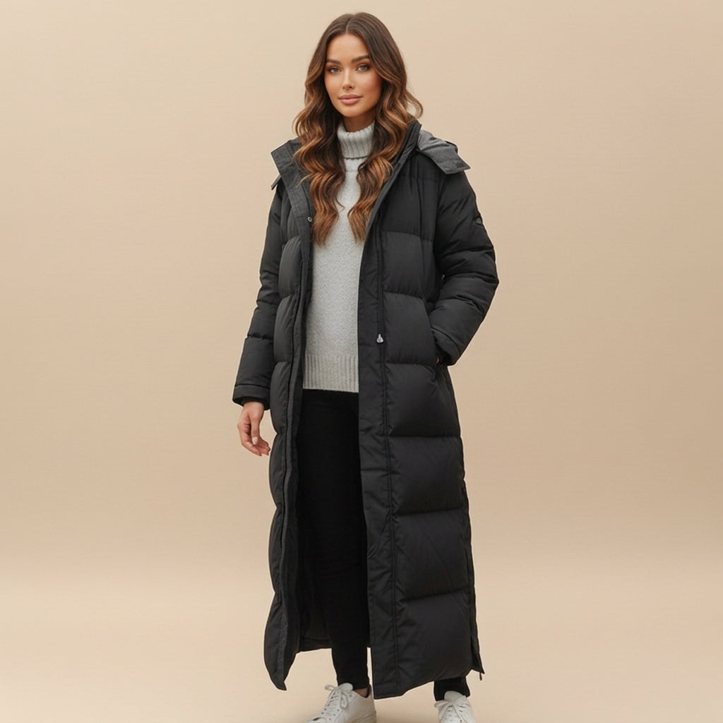 Juno | Women's Long Puffer Jacket - Hooded Zip Front