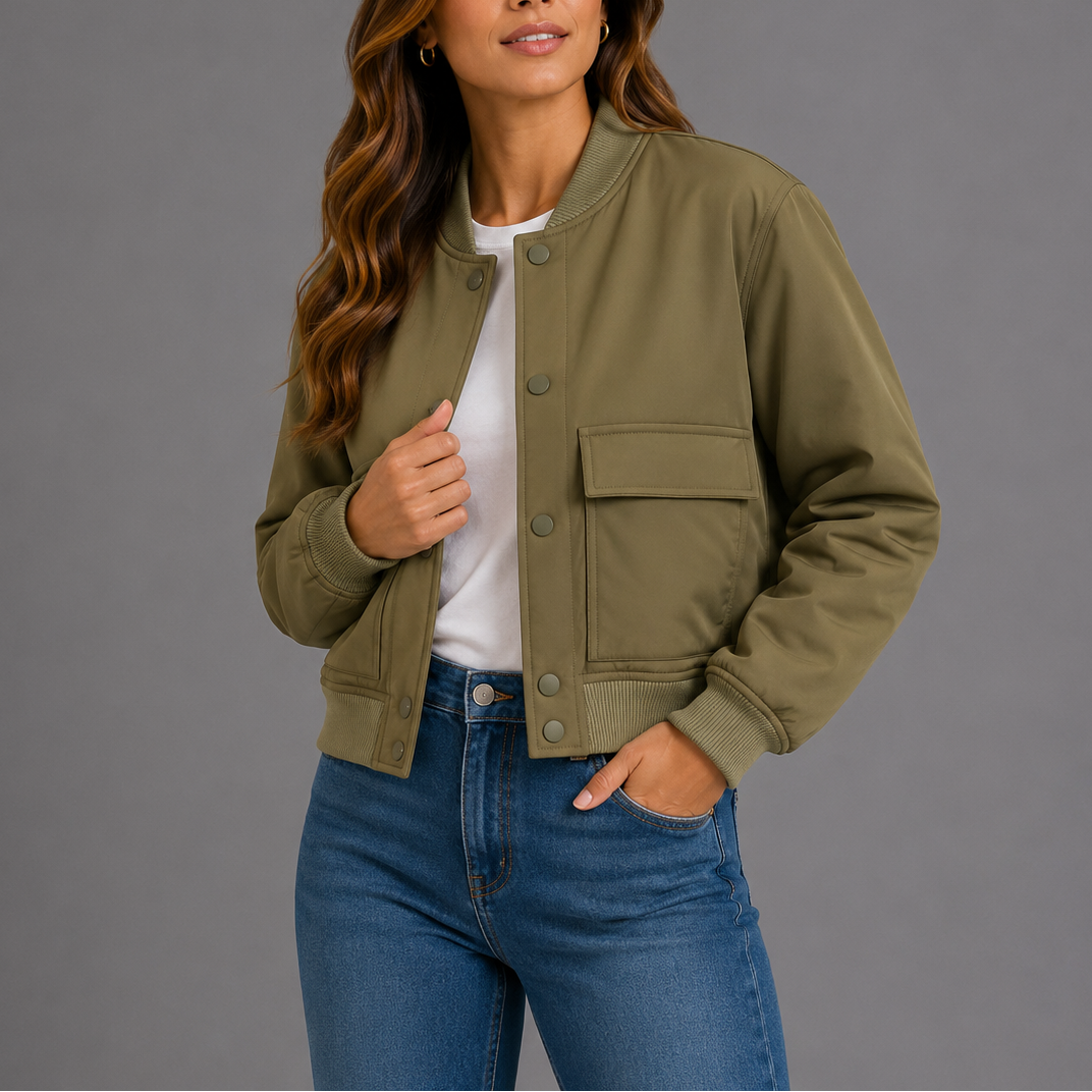 Kael | Women's Cropped Bomber Jacket with Flap Pockets