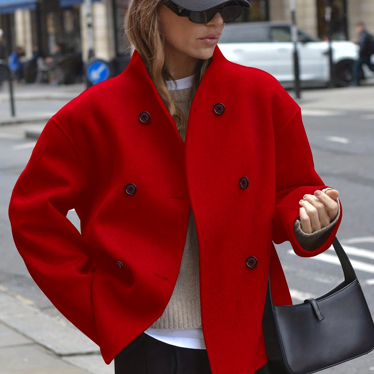Katherine | Effortless Oversized Wool Pea Coat with Stand Collar