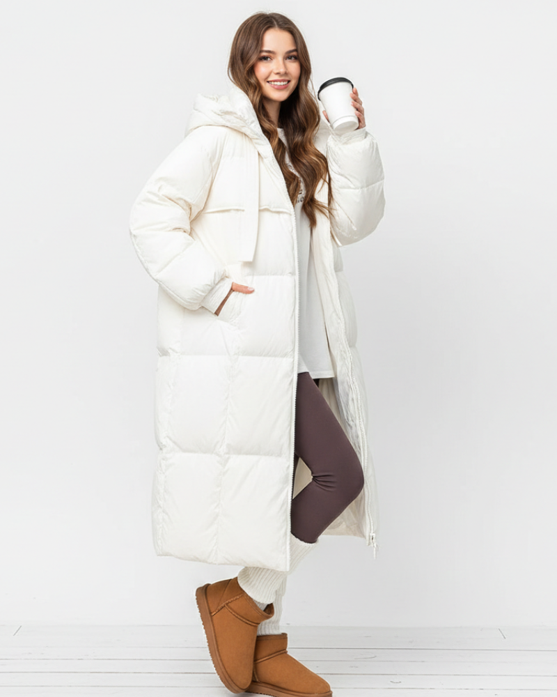 Kelly | Women's Long Hooded Puffer Parka Coat - Relaxed Fit Straight Cut