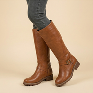 Kira | Women's Faux Leather Knee High Boots - Buckle Strap
