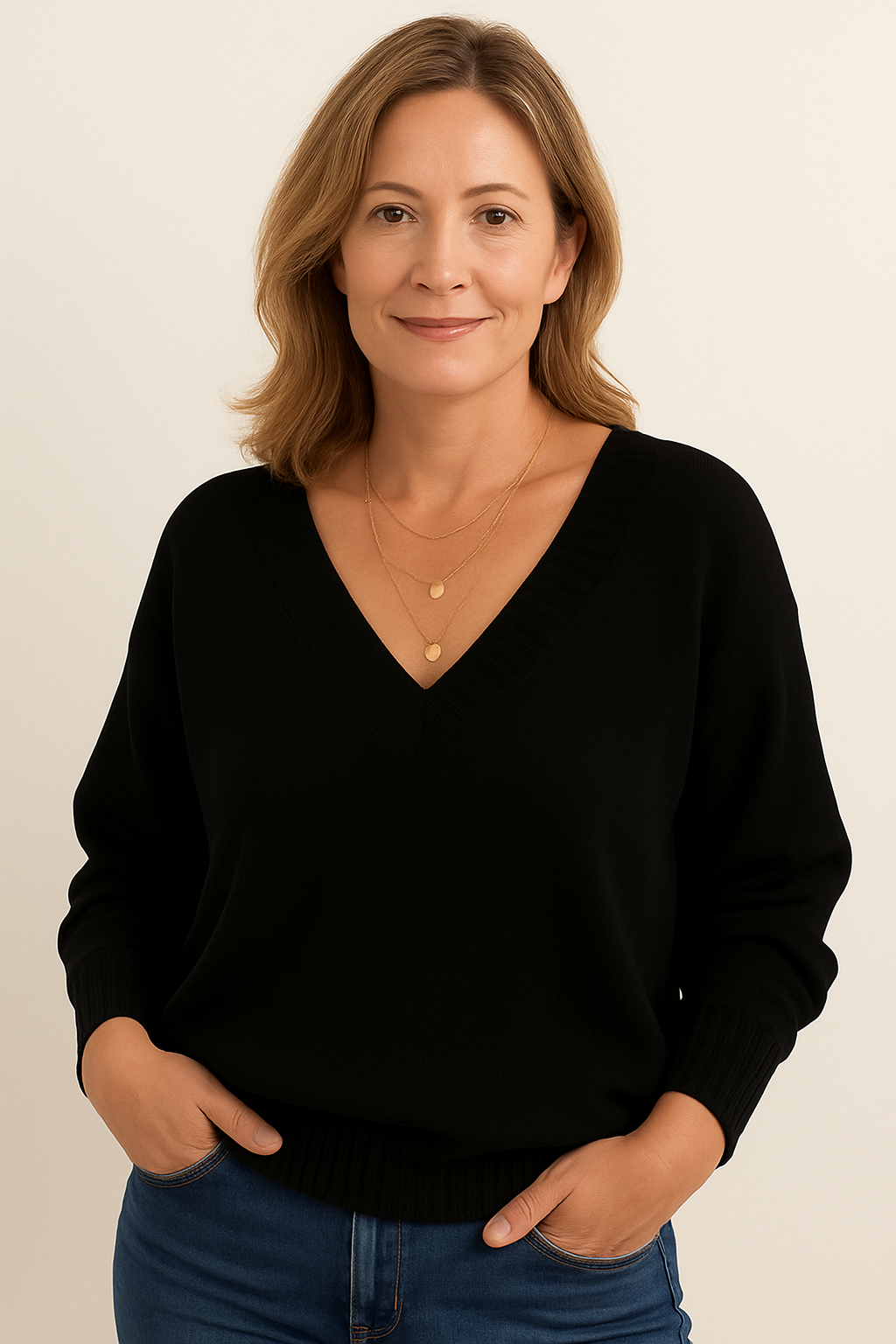 Lara | Flattering Oversized V Neck Sweater with Ribbed Trim
