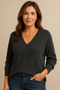 Lara | Flattering Oversized V Neck Sweater with Ribbed Trim