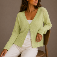 Lila | Women's Cropped Knit Cardigan Sweater - Scallop V-Neckline