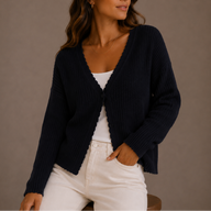 Lila | Women's Cropped Knit Cardigan Sweater - Scallop V-Neckline