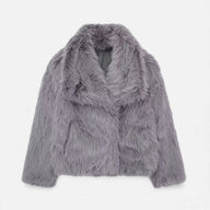 Luma | Women's Cropped Faux Fur Jacket - Wide Lapel Open Front