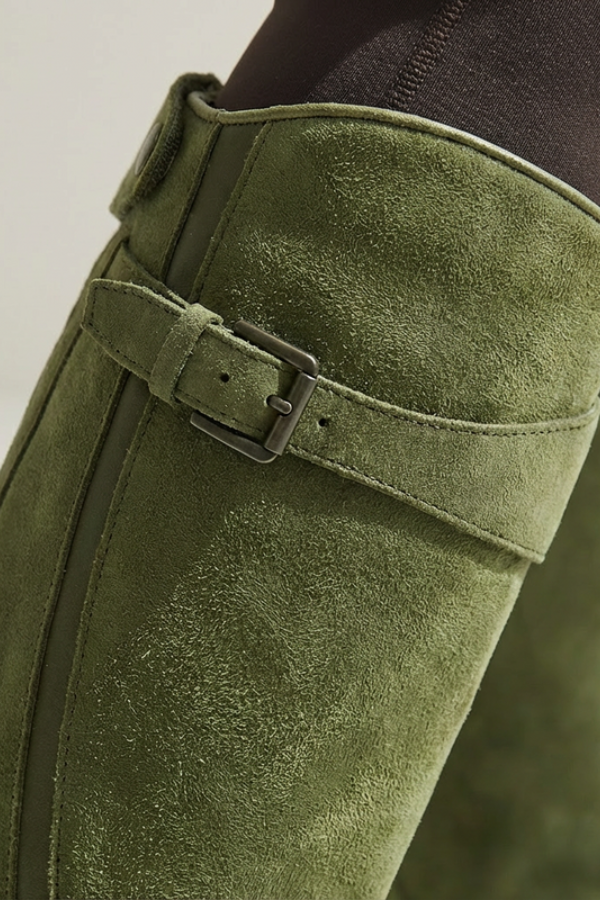 Maeve | Women's Suede Winter Boots - Knee High Waterproof Buckle Strap