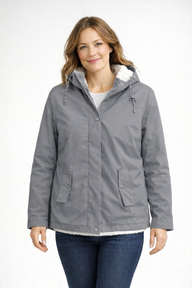 Mandy | Women's Fleece Lined Hooded Parka Jacket - Hip Length Snap Pockets