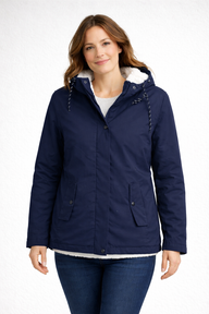Mandy | Women's Fleece Lined Hooded Parka Jacket - Hip Length Snap Pockets