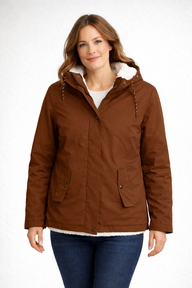 Mandy | Women's Fleece Lined Hooded Parka Jacket - Hip Length Snap Pockets