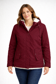 Mandy | Women's Fleece Lined Hooded Parka Jacket - Hip Length Snap Pockets