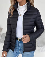Marigold | Women's Puffer Jacket - Quilted Fitted Stand Collar