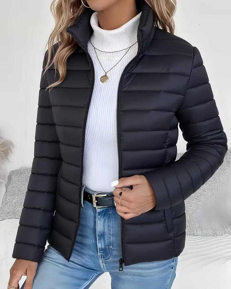 Marigold | Women's Puffer Jacket - Quilted Fitted Stand Collar