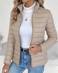 Marigold | Women's Puffer Jacket - Quilted Fitted Stand Collar
